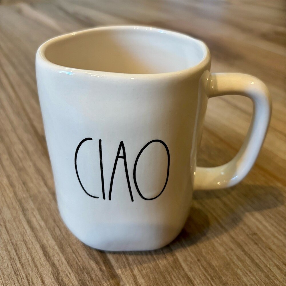 Rae Dunn Artisan Collection "CIAO" Coffee Tea Mug White Lettering Handle